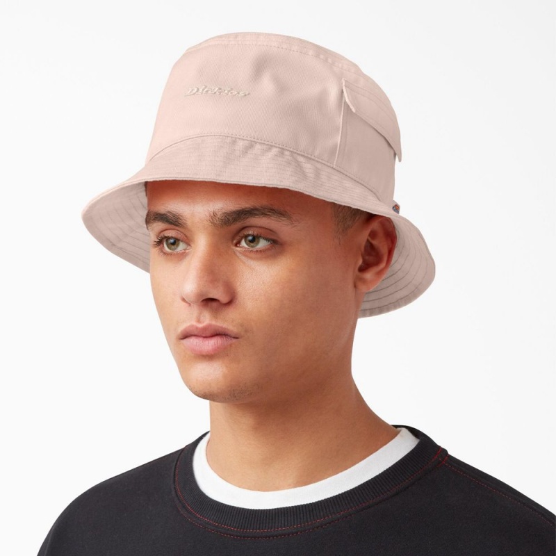 Men's Dickies Script Logo Bucket Hat Pink | 380517CGZ