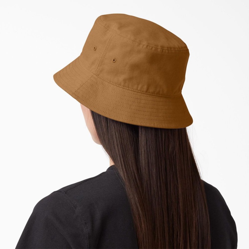 Men's Dickies Script Logo Canvas Bucket Hat Khaki | 085376OSG