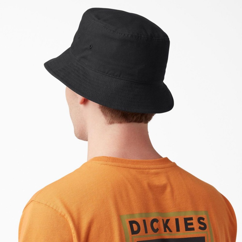 Men's Dickies Script Logo Canvas Bucket Hat Black | 126079TKQ