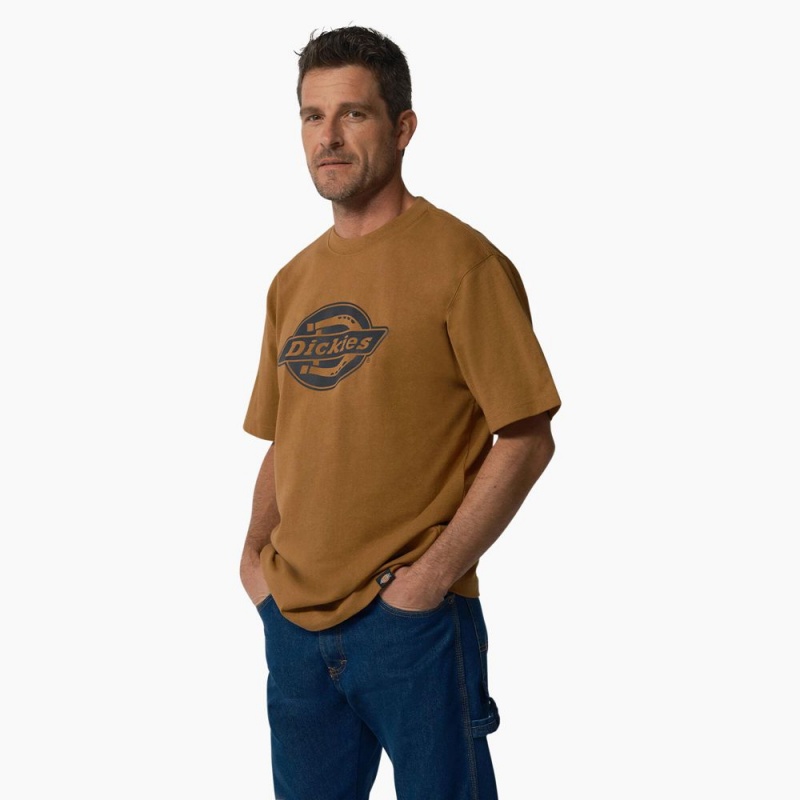 Men's Dickies Short Sleeve Heavyweight Logo T-Shirt Brown | 421697NRY