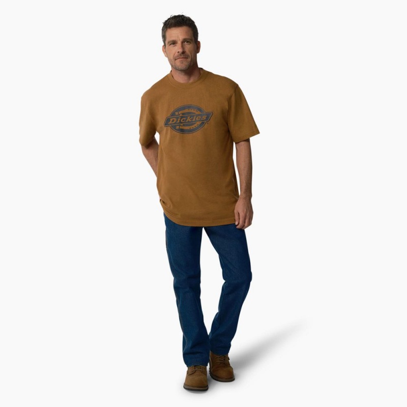 Men's Dickies Short Sleeve Heavyweight Logo T-Shirt Brown | 421697NRY