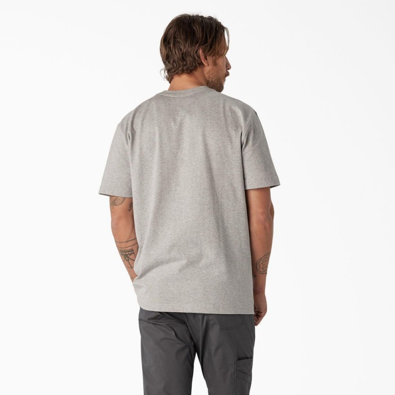 Men's Dickies Short Sleeve Heavyweight Logo T-Shirt Grey | 761805SGT