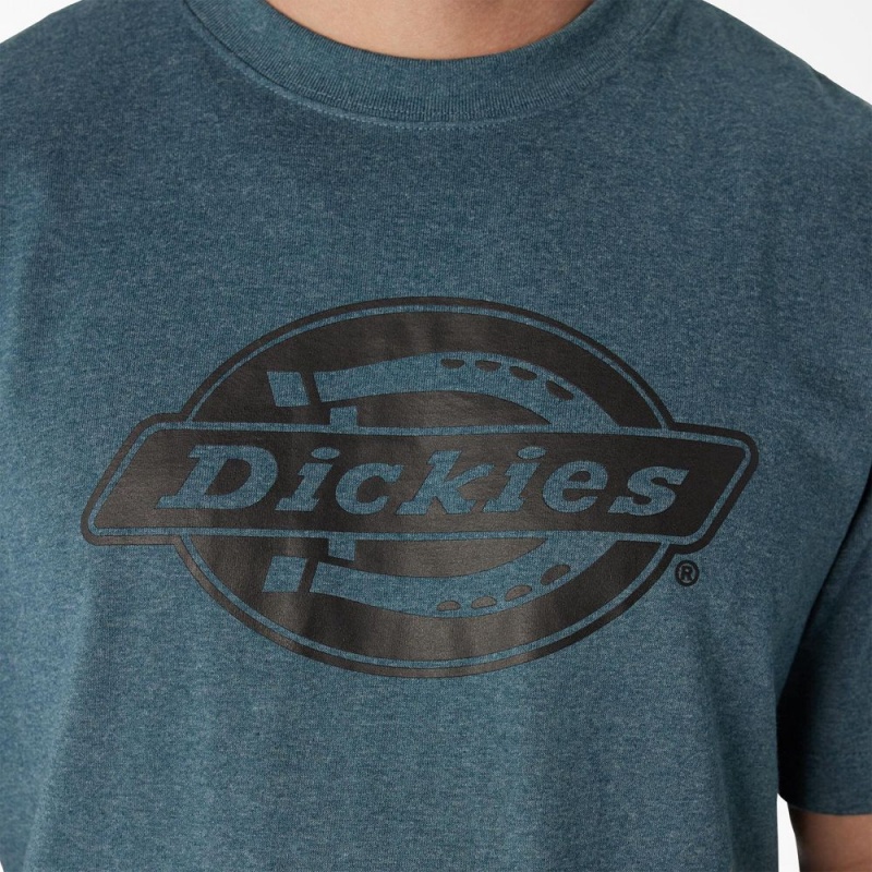 Men's Dickies Short Sleeve Heavyweight Logo T-Shirt Blue | 795102REC