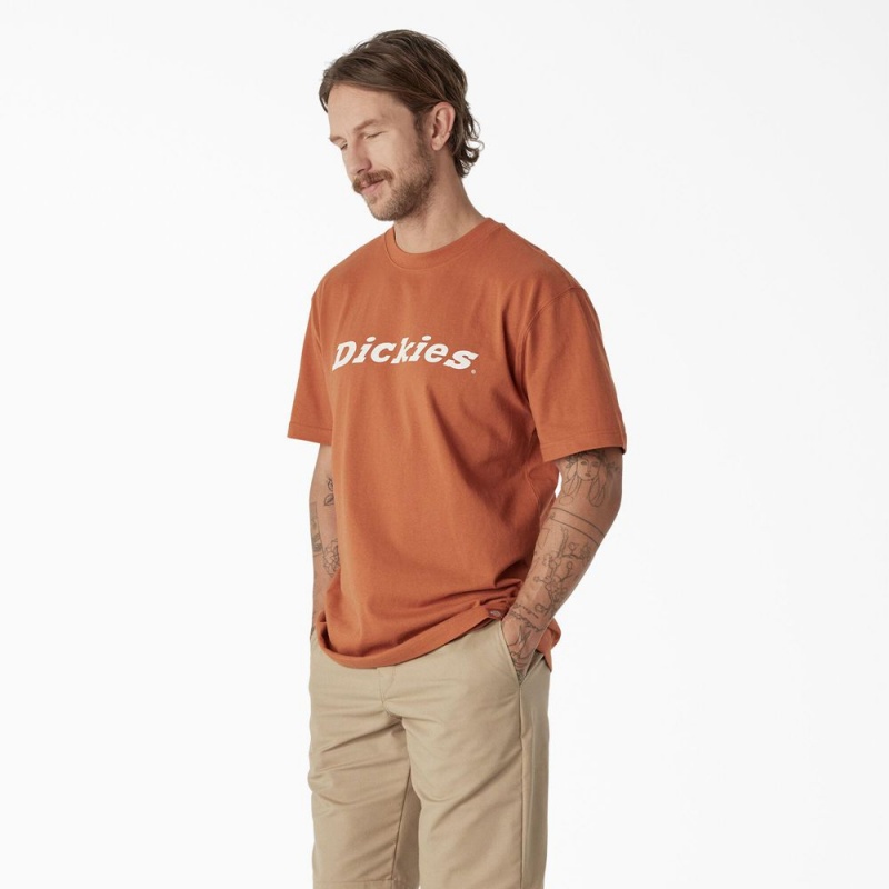 Men's Dickies Short Sleeve Wordmark Graphic T-Shirt Orange | 324671UQN