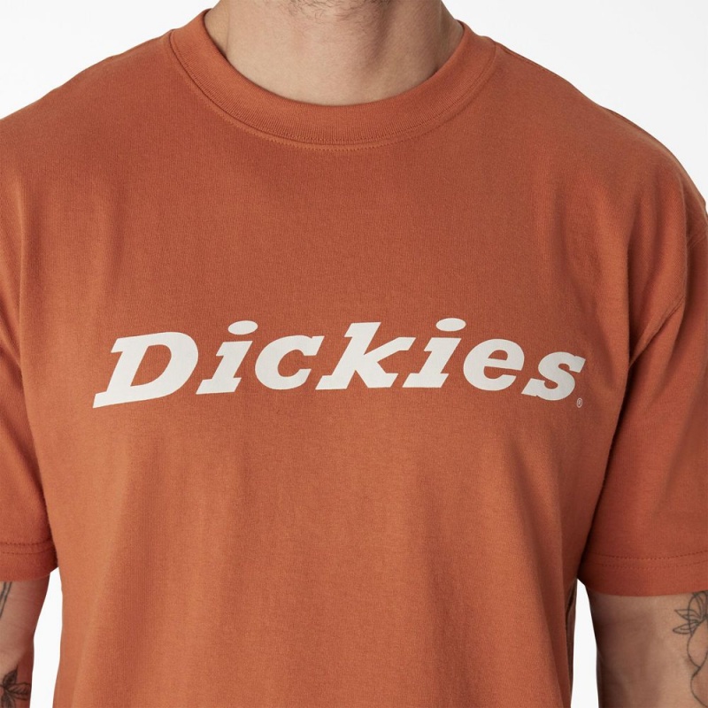 Men's Dickies Short Sleeve Wordmark Graphic T-Shirt Orange | 324671UQN