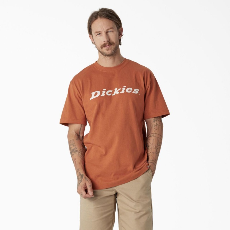 Men\'s Dickies Short Sleeve Wordmark Graphic T-Shirt Orange | 324671UQN