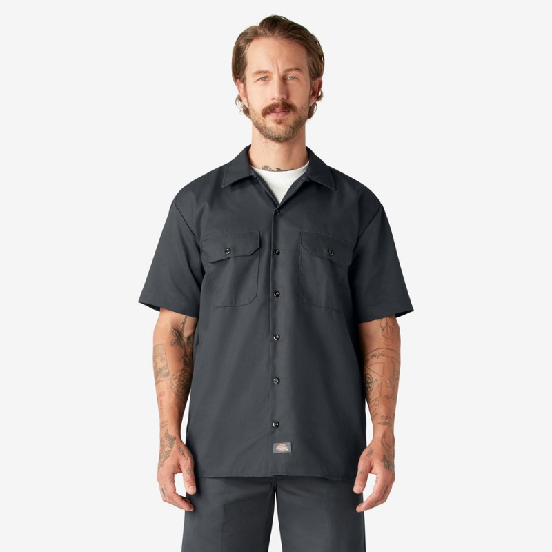 Men\'s Dickies Short Sleeve Work Shirts Grey | 094623XPO