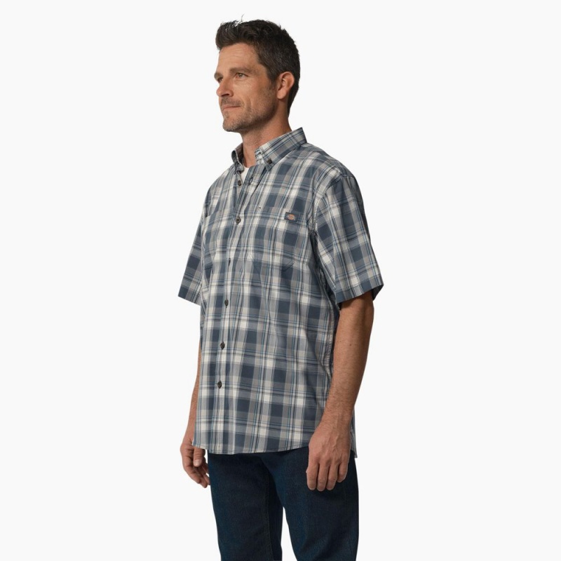 Men's Dickies Short Sleeve Woven Shirt Blue | 385972XKL