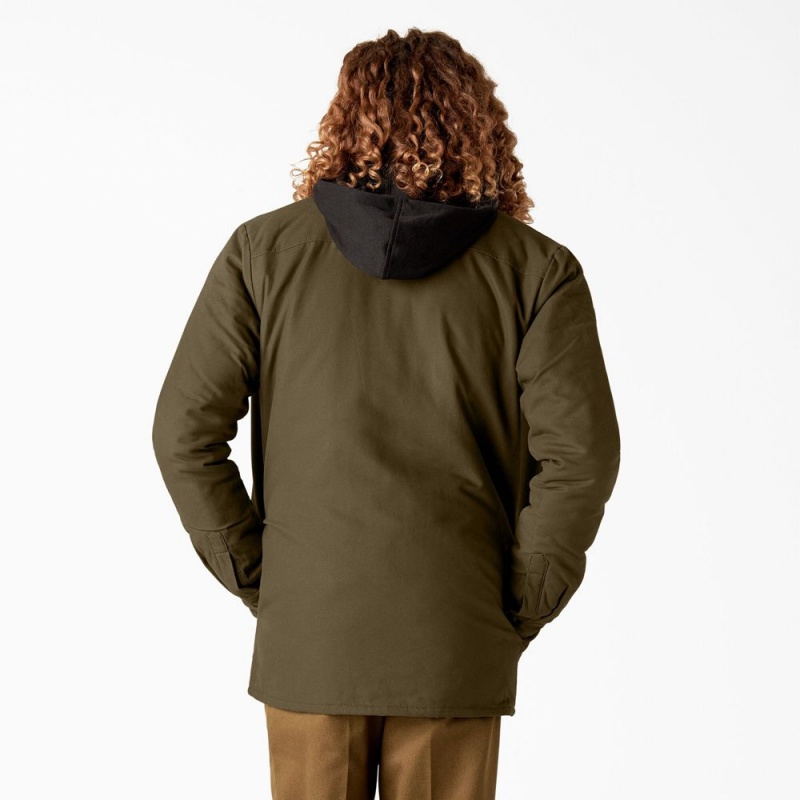 Men's Dickies Skateboarding Duck Shirt Jacket Olive | 590624XCI