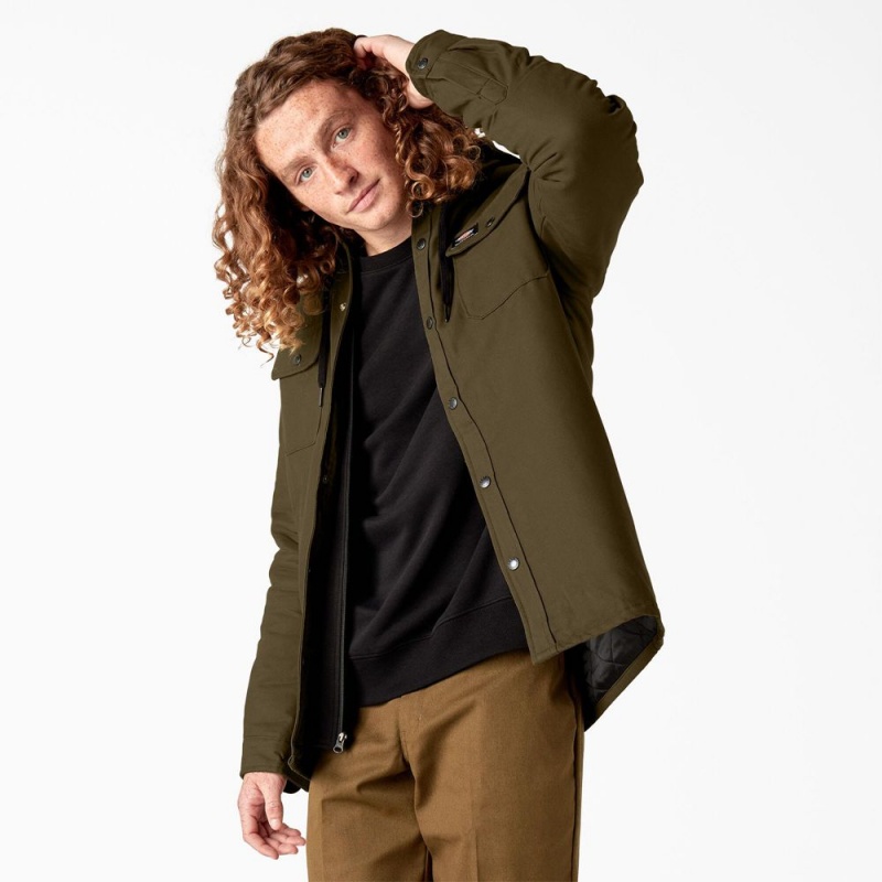 Men's Dickies Skateboarding Duck Shirt Jacket Olive | 590624XCI