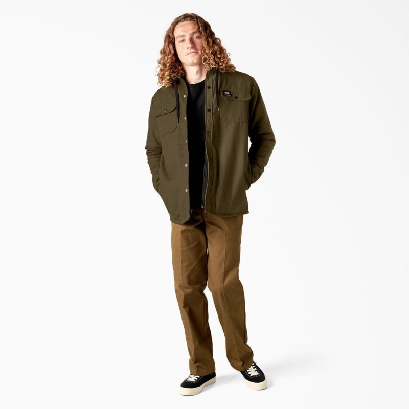 Men's Dickies Skateboarding Duck Shirt Jacket Olive | 590624XCI