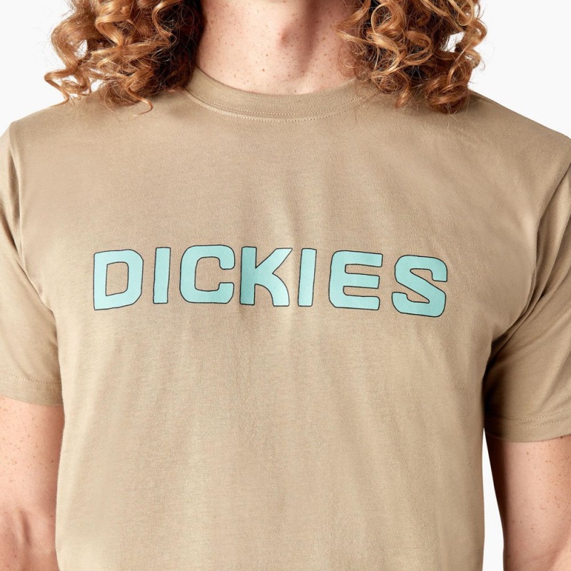 Men's Dickies Skateboarding Logo T-Shirt Khaki | 736921NUD