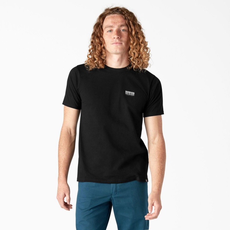 Men's Dickies Skateboarding Pool Drainage Graphic T-Shirt Black | 410876KQI