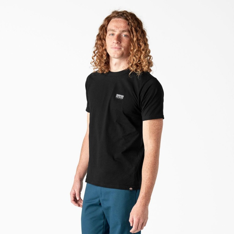 Men's Dickies Skateboarding Pool Drainage Graphic T-Shirt Black | 410876KQI