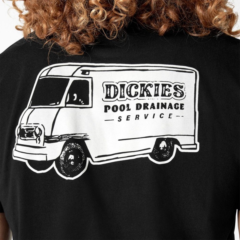 Men's Dickies Skateboarding Pool Drainage Graphic T-Shirt Black | 410876KQI