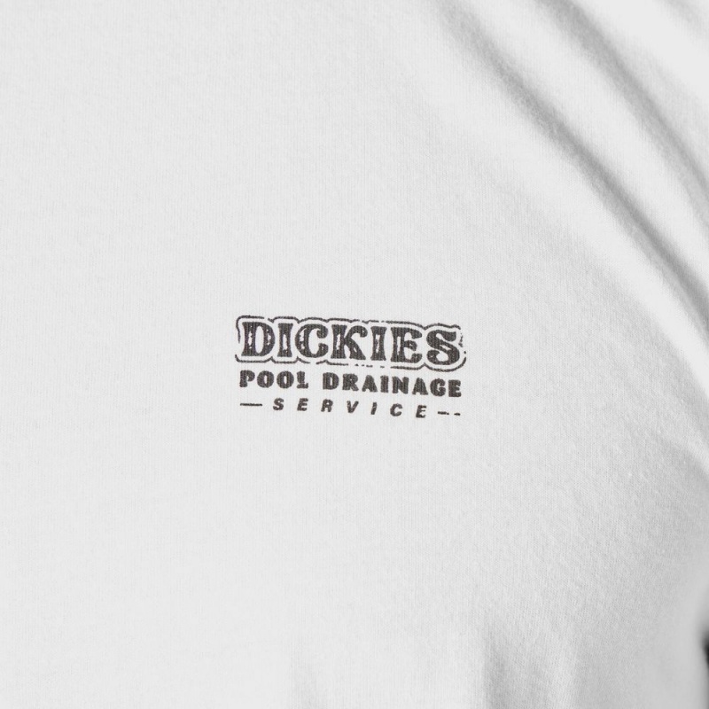 Men's Dickies Skateboarding Pool Drainage Graphic T-Shirt White | 301749YBE