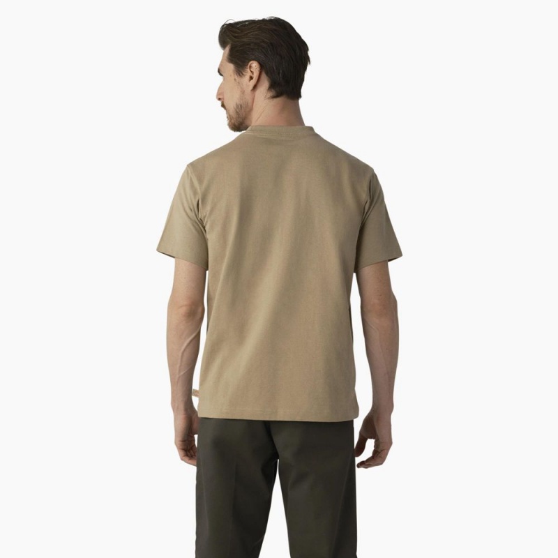 Men's Dickies Skateboarding Regular Fit Chest Logo T-Shirt Khaki | 629807ONB