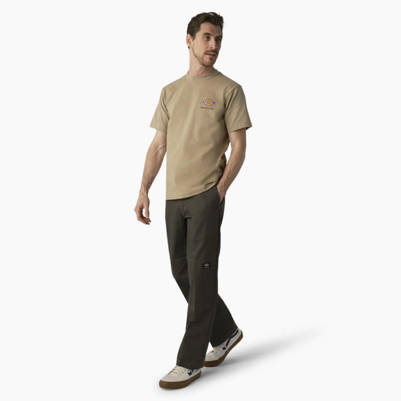 Men's Dickies Skateboarding Regular Fit Chest Logo T-Shirt Khaki | 629807ONB