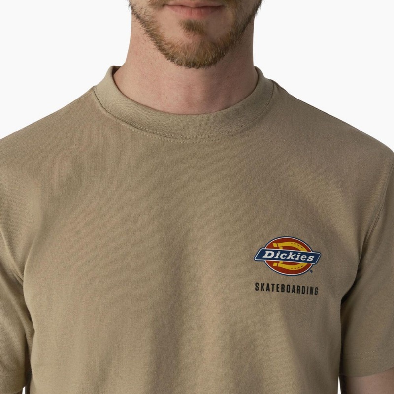 Men's Dickies Skateboarding Regular Fit Chest Logo T-Shirt Khaki | 629807ONB