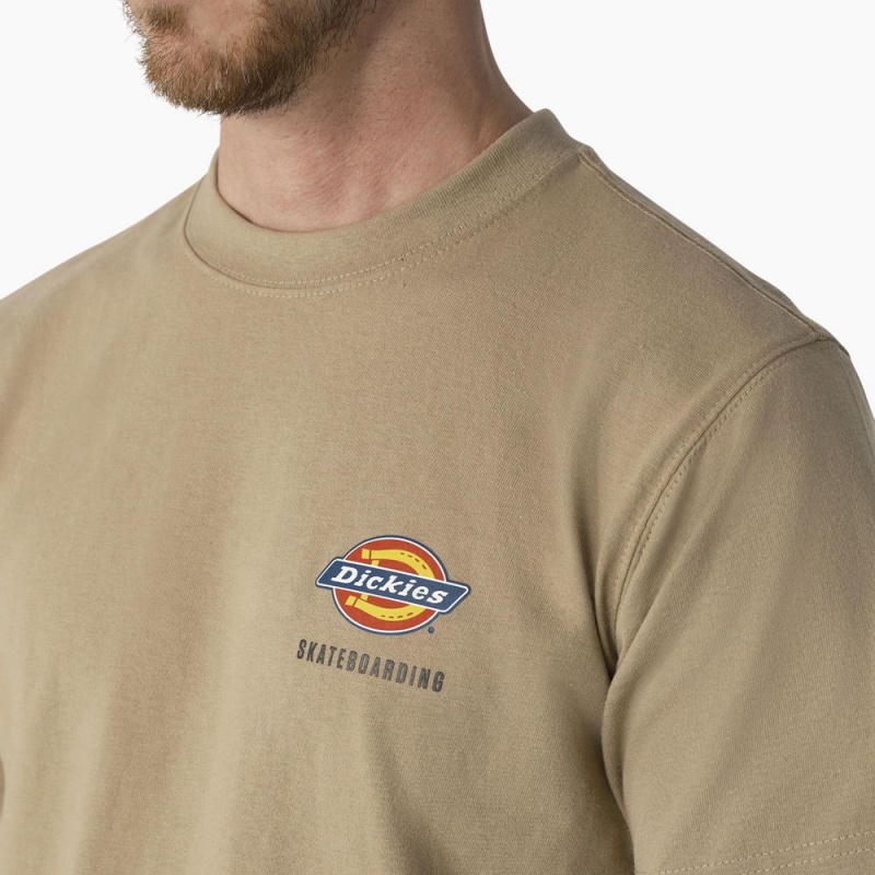 Men's Dickies Skateboarding Regular Fit Chest Logo T-Shirt Khaki | 629807ONB