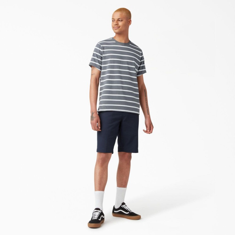 Men's Dickies Skateboarding Striped T-Shirt Grey | 862705LKR