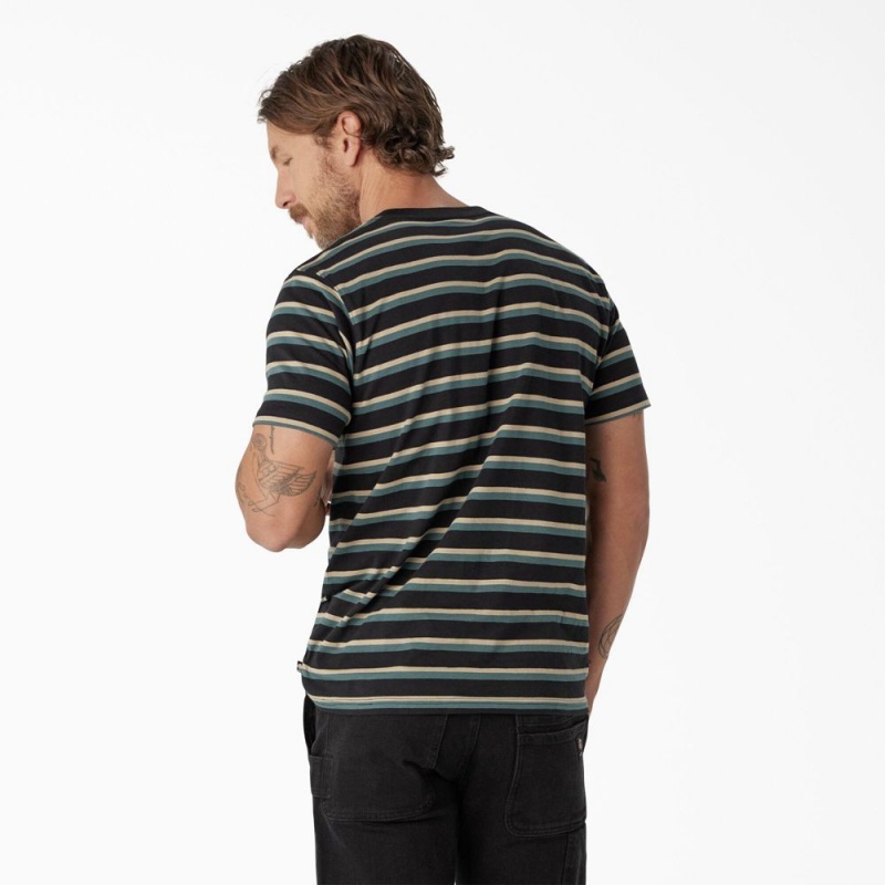 Men's Dickies Skateboarding Striped T-Shirt Black | 087531VIH