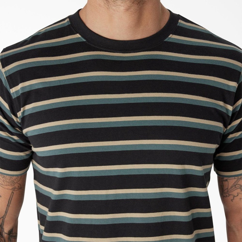 Men's Dickies Skateboarding Striped T-Shirt Black | 087531VIH