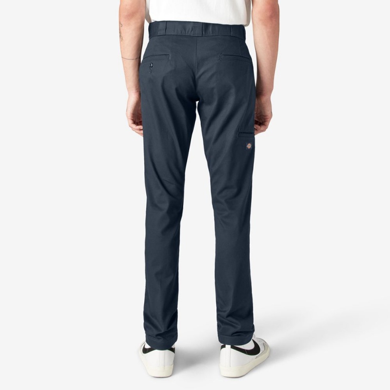 Men's Dickies Skinny Fit Double Knee Work Pants Navy | 256901ZYU