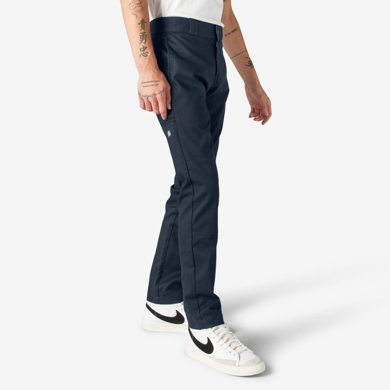 Men's Dickies Skinny Fit Double Knee Work Pants Navy | 256901ZYU