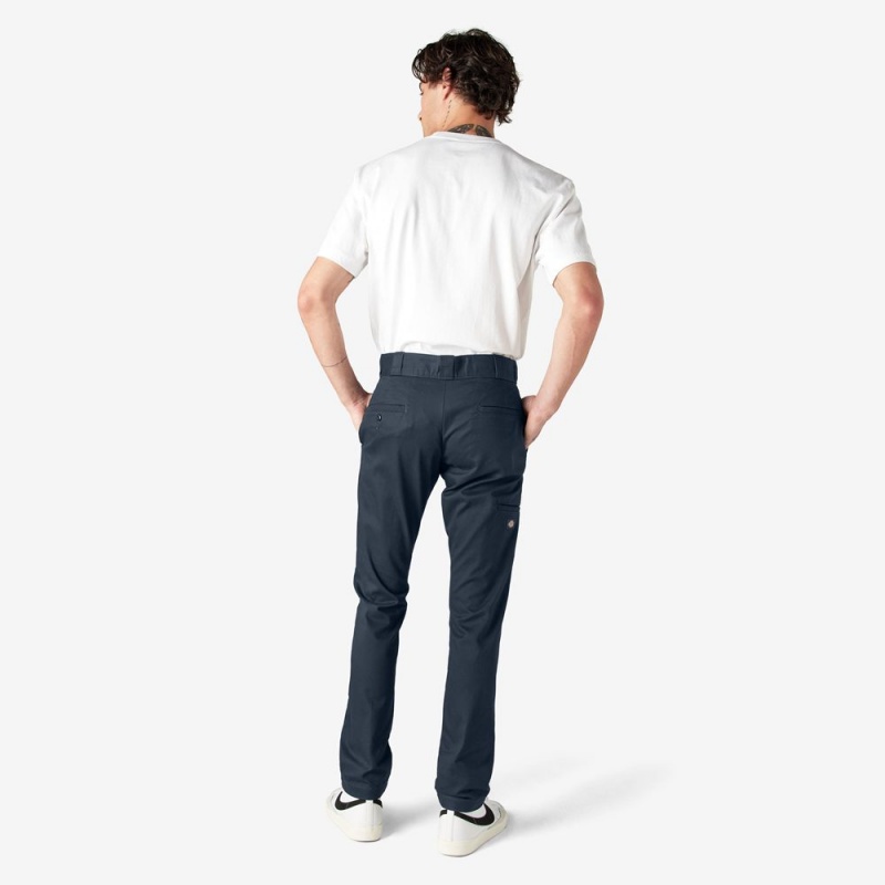 Men's Dickies Skinny Fit Double Knee Work Pants Navy | 256901ZYU