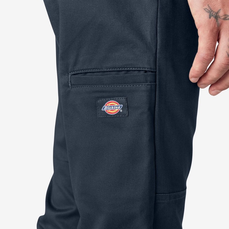 Men's Dickies Skinny Fit Double Knee Work Pants Navy | 256901ZYU