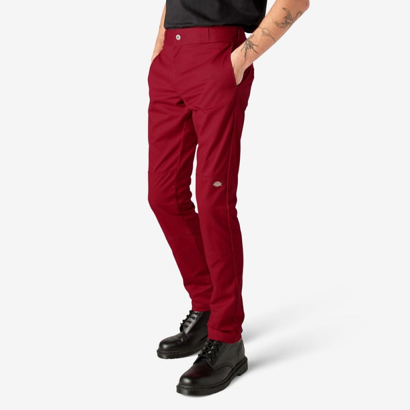 Men's Dickies Skinny Fit Double Knee Work Pants Red | 465831SZL