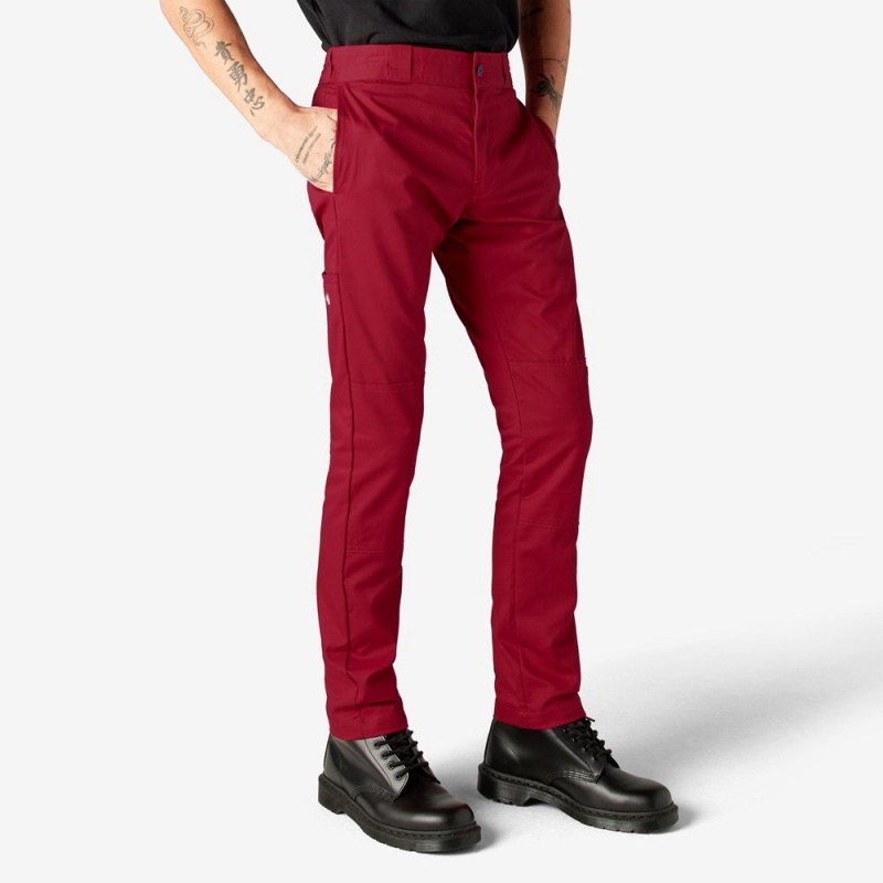 Men's Dickies Skinny Fit Double Knee Work Pants Red | 465831SZL