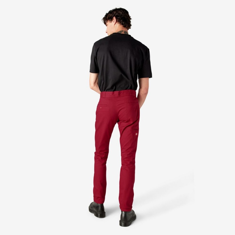 Men's Dickies Skinny Fit Double Knee Work Pants Red | 465831SZL