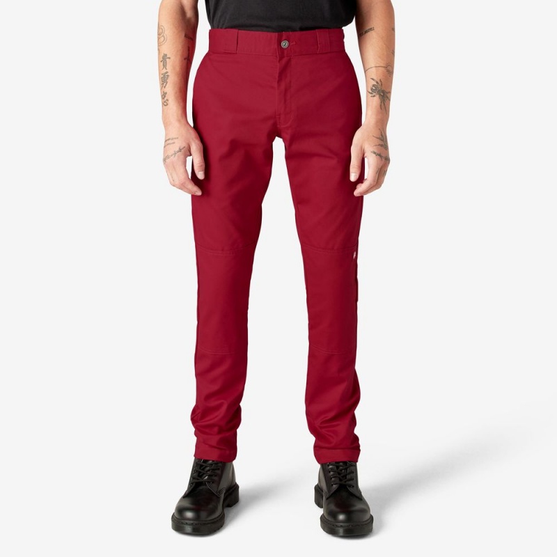 Men\'s Dickies Skinny Fit Double Knee Work Pants Red | 465831SZL