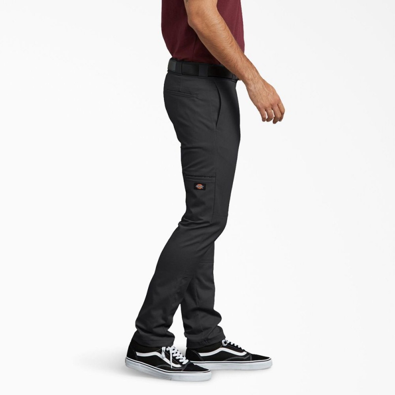 Men's Dickies Skinny Fit Double Knee Work Pants Black | 439802HLZ