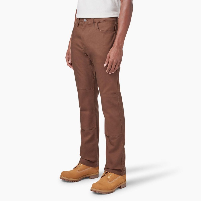 Men's Dickies Slim Fit Duck Canvas Double Knee Pants Brown | 417850KVU