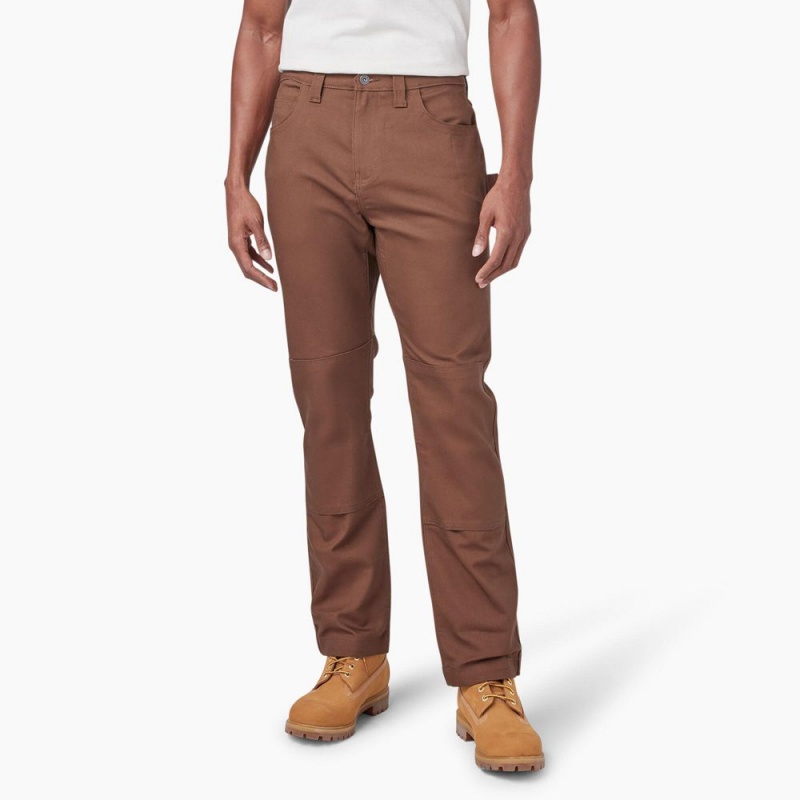 Men\'s Dickies Slim Fit Duck Canvas Double Knee Pants Brown | 417850KVU