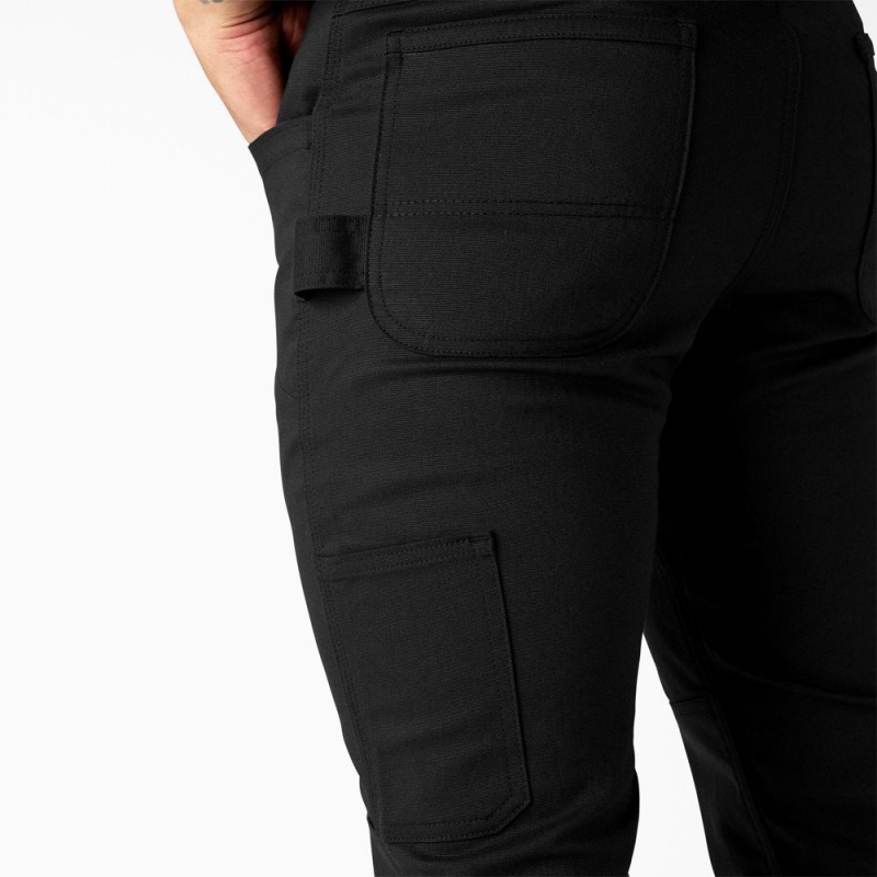 Men's Dickies Slim Fit Duck Canvas Double Knee Pants Black | 073269VBY