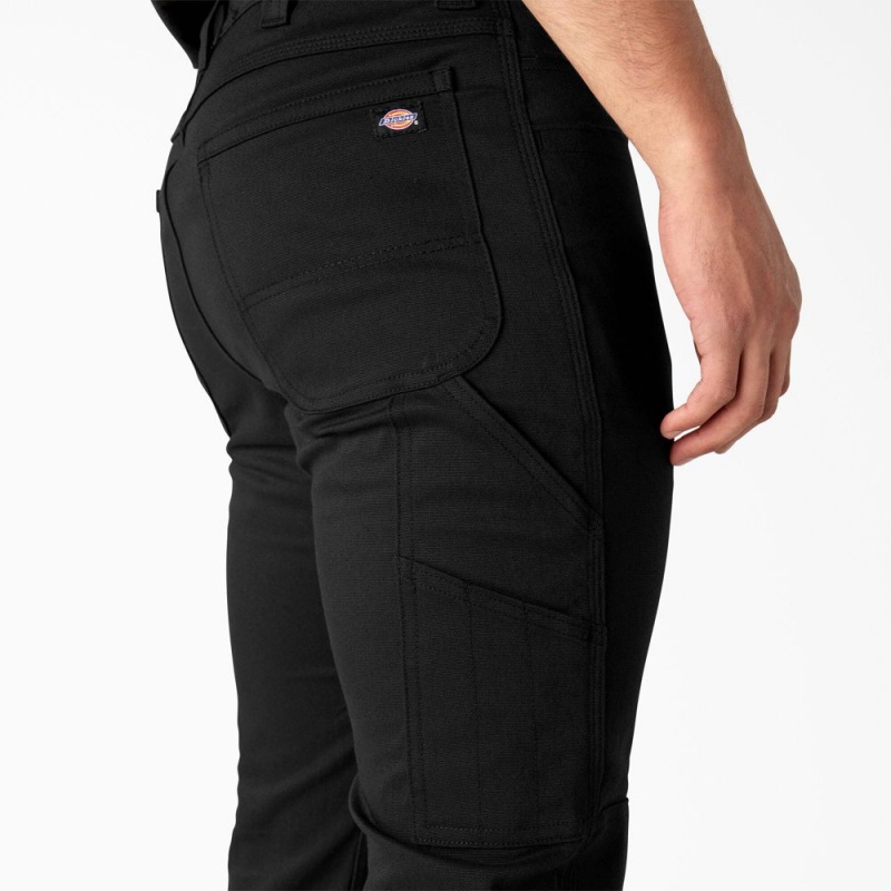 Men's Dickies Slim Fit Duck Canvas Double Knee Pants Black | 073269VBY