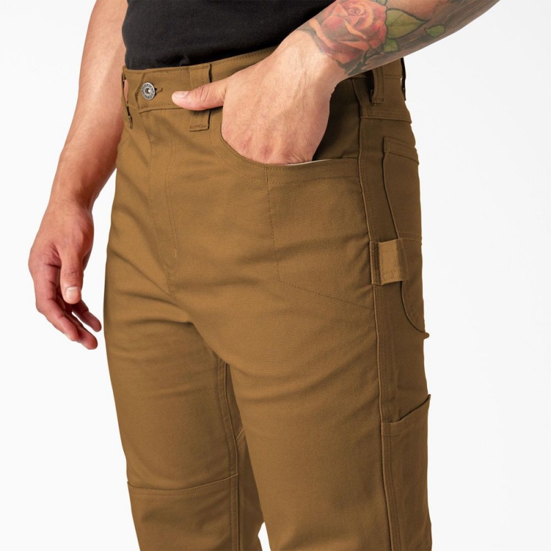 Men's Dickies Slim Fit Duck Canvas Double Knee Pants Brown | 216934ASO