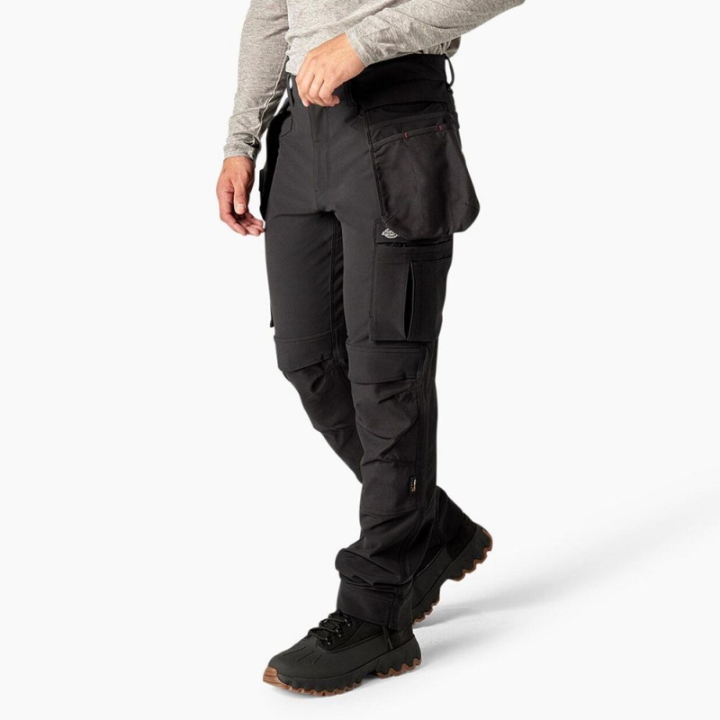 Men's Dickies Slim Fit Holster Double Knee Work Pants Black | 752603VET