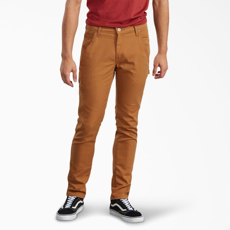 Men\'s Dickies Slim Fit Tapered Leg Carpenter Duck Pants Brown | 970254ZUB