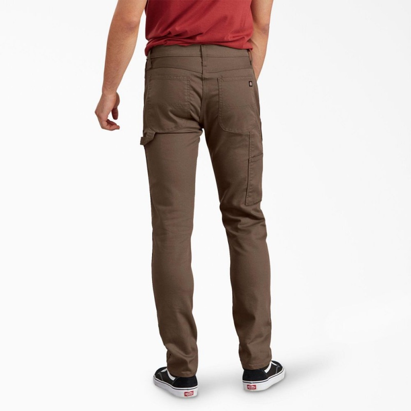 Men's Dickies Slim Fit Tapered Leg Carpenter Duck Pants Brown | 374926KIZ