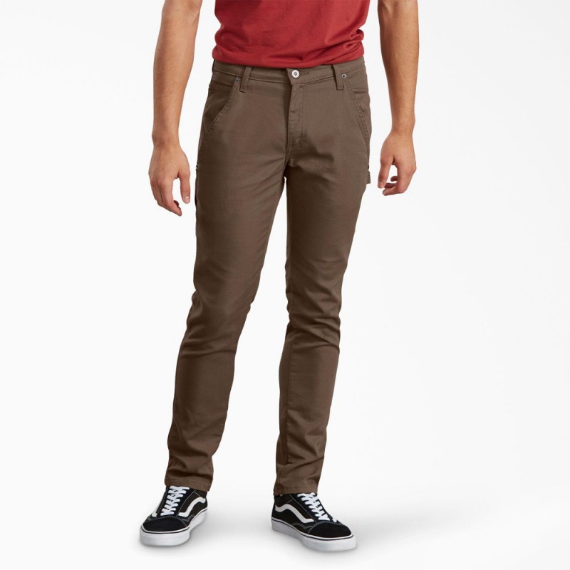 Men\'s Dickies Slim Fit Tapered Leg Carpenter Duck Pants Brown | 374926KIZ