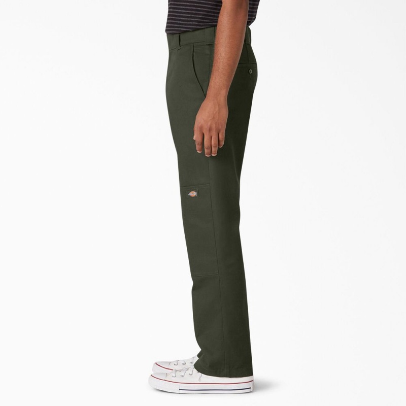 Men's Dickies Slim Straight Fit Double Knee Pants Green | 940167MZP