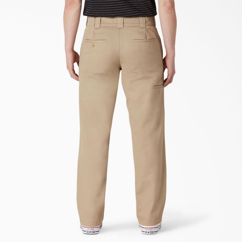 Men's Dickies Slim Straight Fit Double Knee Pants Khaki | 126948UDP