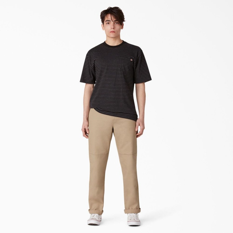 Men's Dickies Slim Straight Fit Double Knee Pants Khaki | 126948UDP