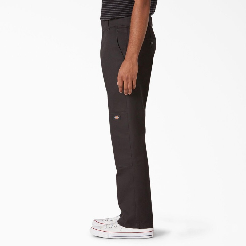 Men's Dickies Slim Straight Fit Double Knee Pants Black | 936451EGT