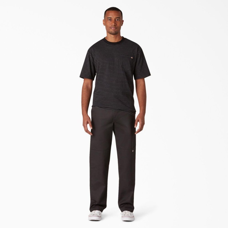 Men's Dickies Slim Straight Fit Double Knee Pants Black | 936451EGT